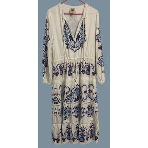 Farm Rio Long Sleeve Embroidered Boho Dress L Hippie Festival